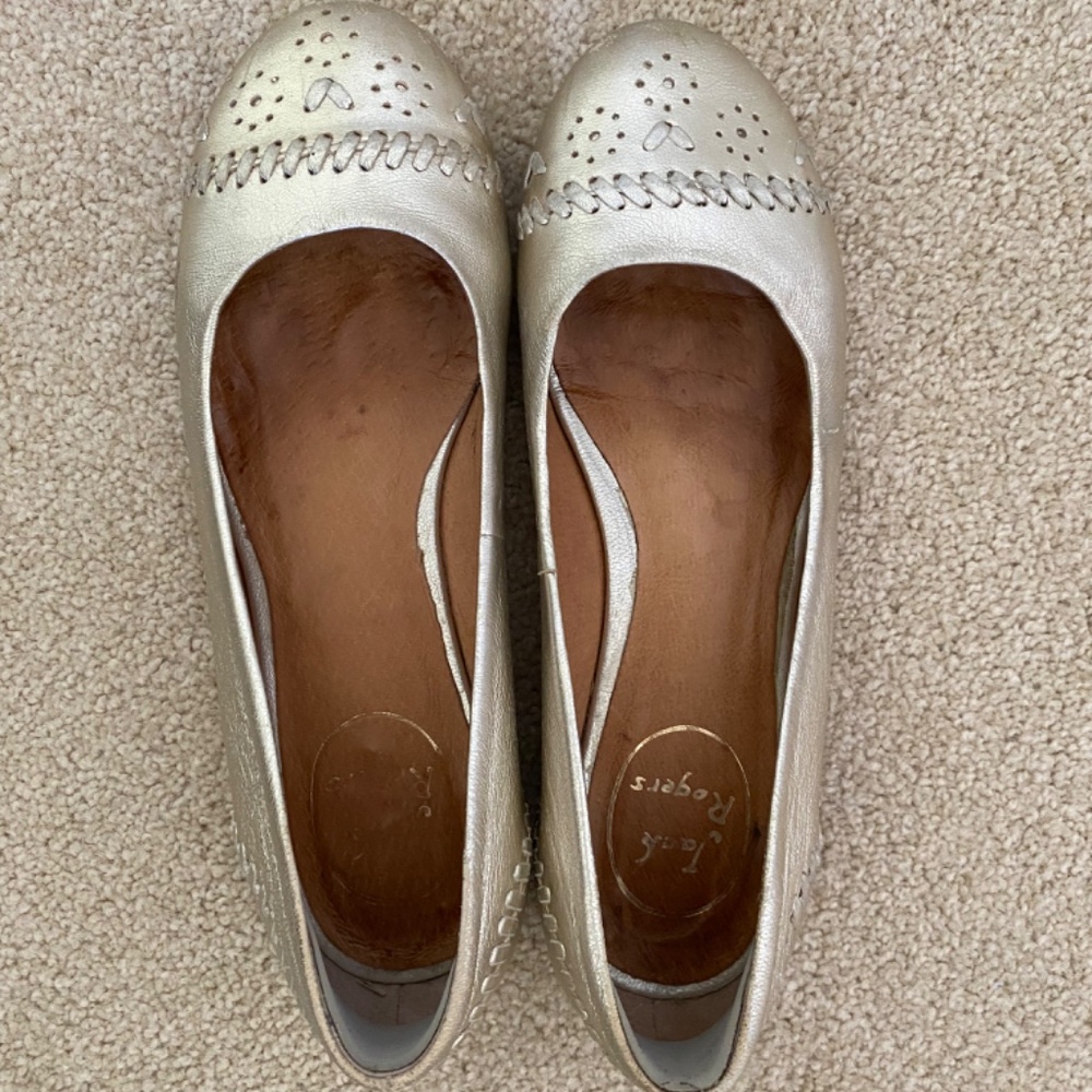Jack Rogers Delfino Gold Metallic Ballet Flats, Size 6
